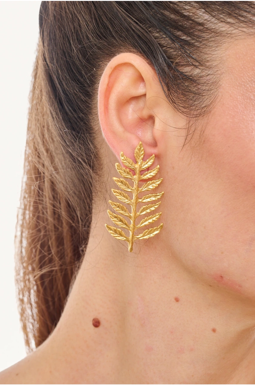 Kiraz Gold Plated Leaf Earring