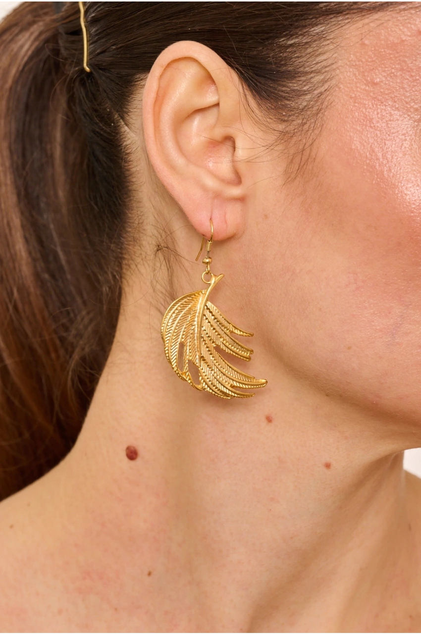 Kiraz Gold Plated Leaf Earring