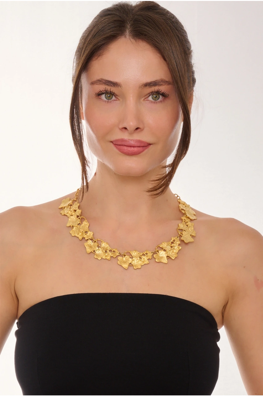 Kiraz Gold Plated Leaf Necklace