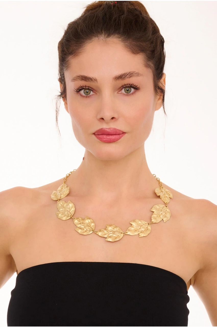 Kiraz Gold Plated Leaf Necklace
