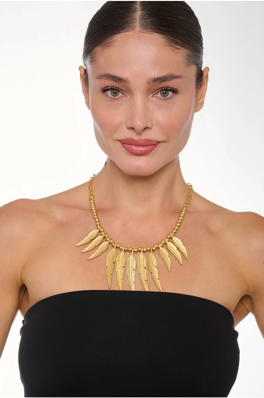 Kiraz Gold Plated Leaf Necklace