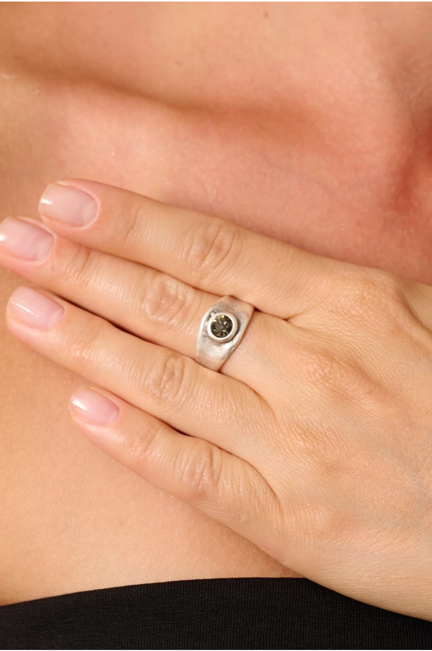 Kiraz Smoked Crystal StonedSilver Plated Ring