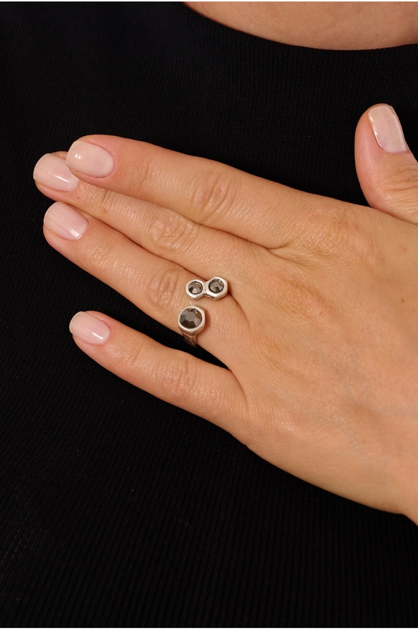 Kiraz Smoked Crystal Stoned Silver Plated Ring