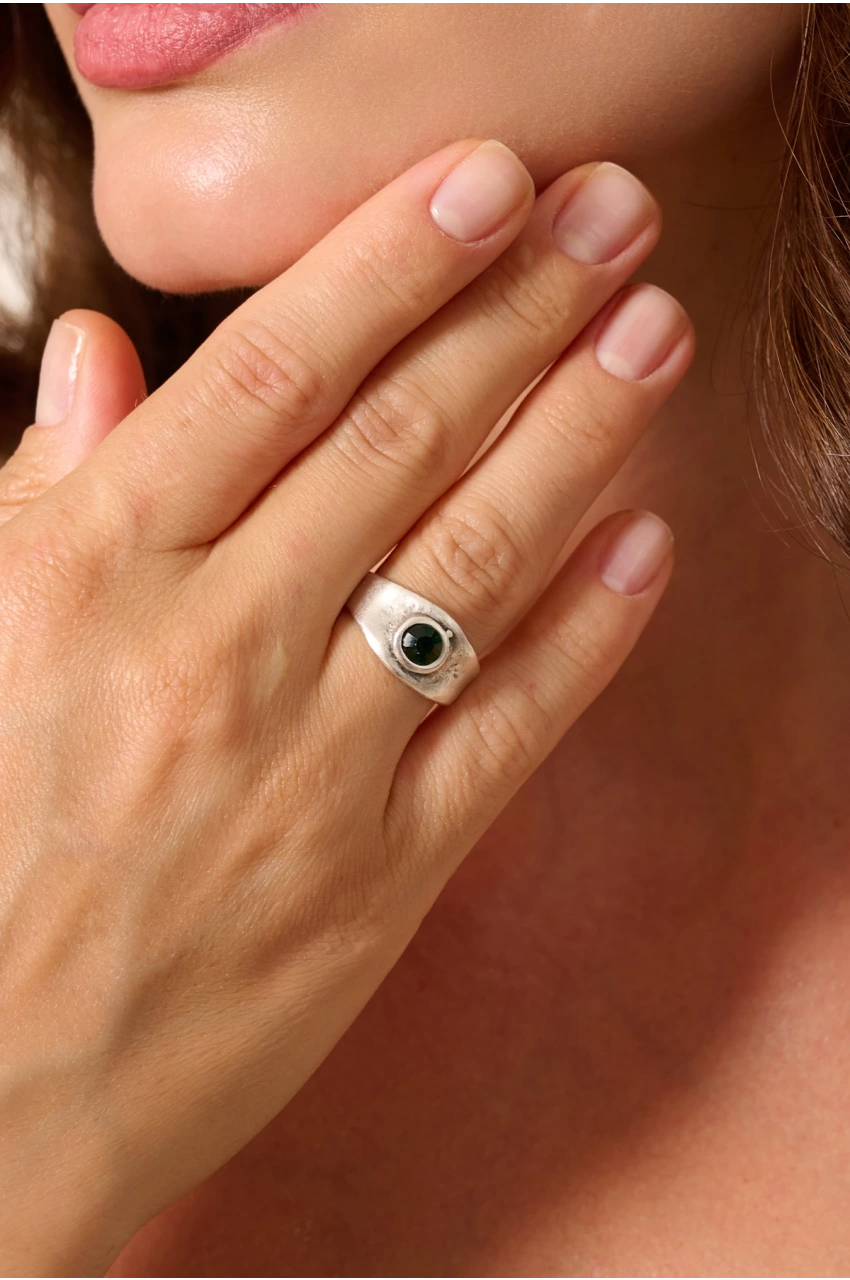 Kiraz Emerald Crystal Stoned Silver Plated Ring