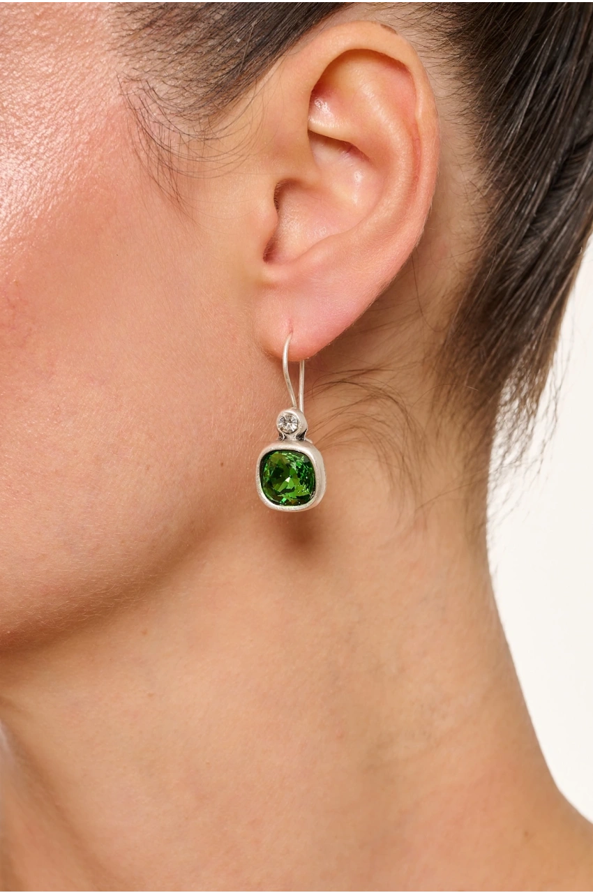 Kiraz Green Crystal Stoned Silver Plated Earring