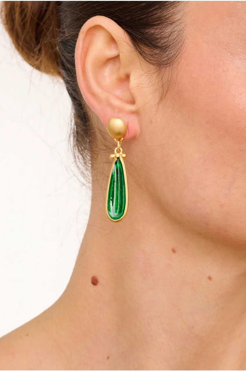 Kiraz Green Enameled Gold Plated Earring