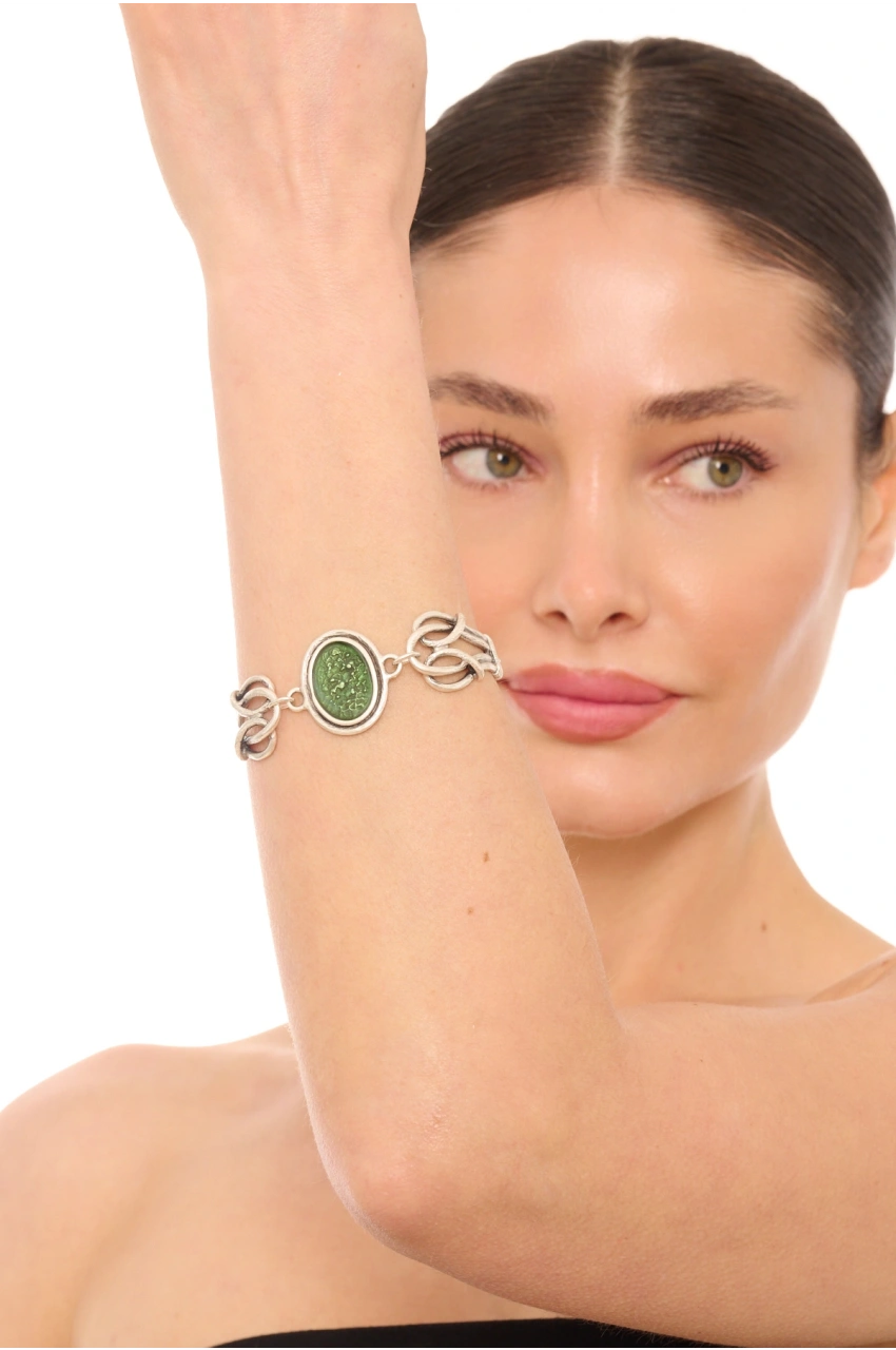 Kiraz Green Enameled Silver Plated Bracelet