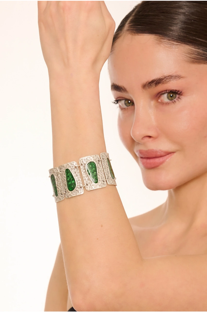 Kiraz Green Enameled Silver Plated Bracelet