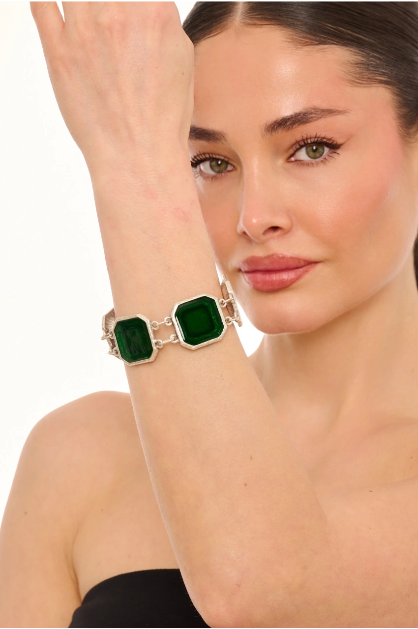 Kiraz Green Enameled Silver Plated Bracelet