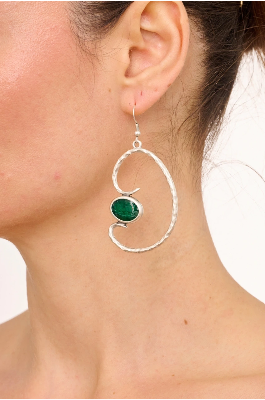 Kiraz Green Enameled Silver Plated Earring