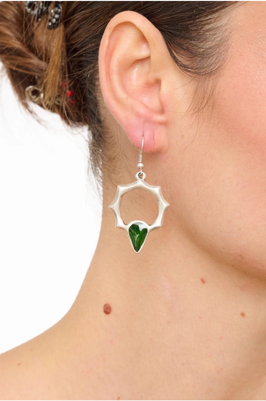 Kiraz Green Enameled Silver Plated Earring