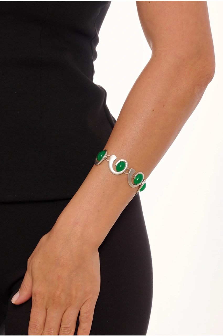 Kiraz Green Stoned Silver Plated Bracelet