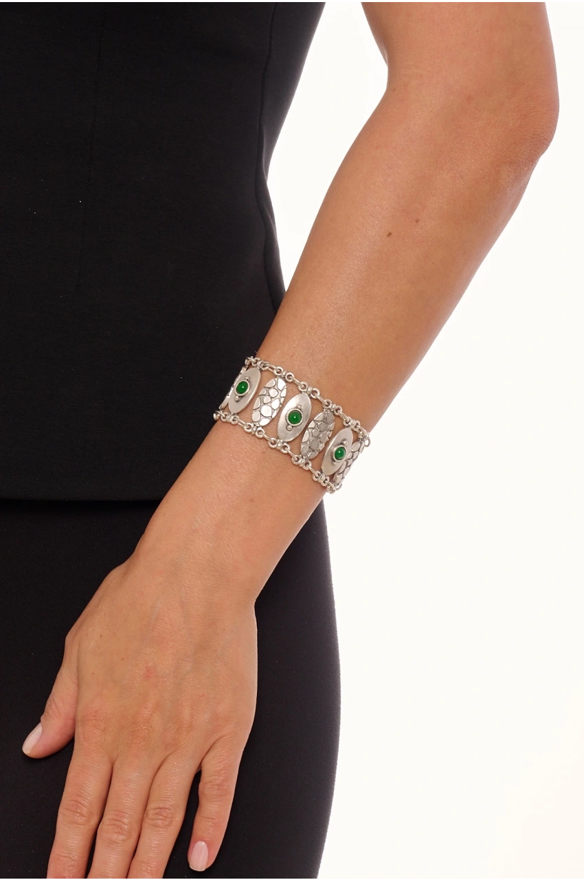 Kiraz Green Stoned Silver Plated Bracelet