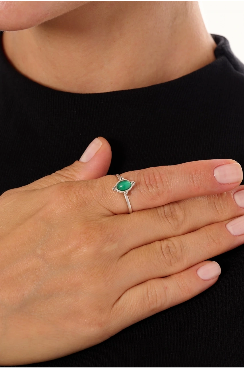 Kiraz Green Stoned Silver Plated Ring