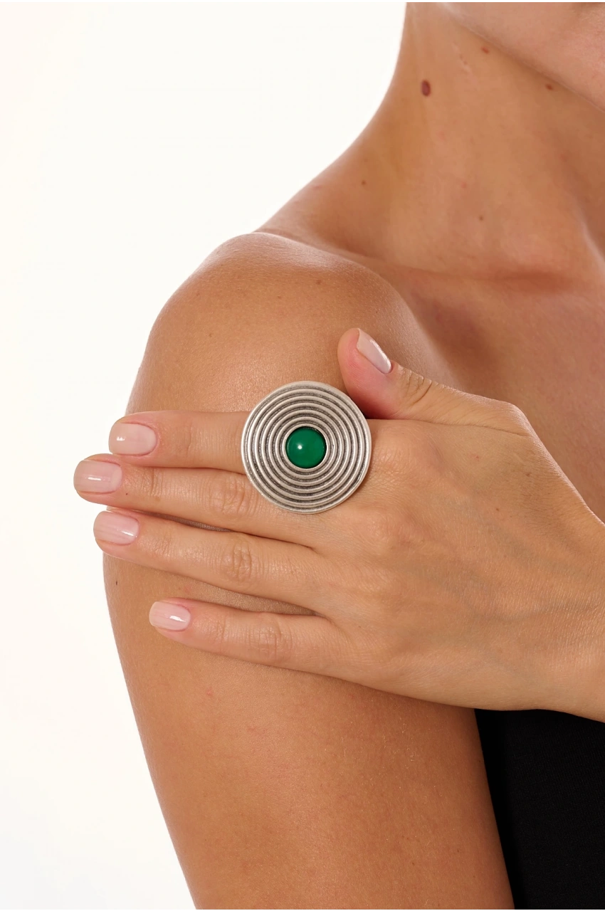 Kiraz Green Stoned Silver Plated Ring