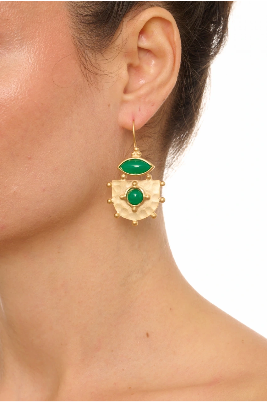 Kiraz Green Stoned Gold Plated Earring