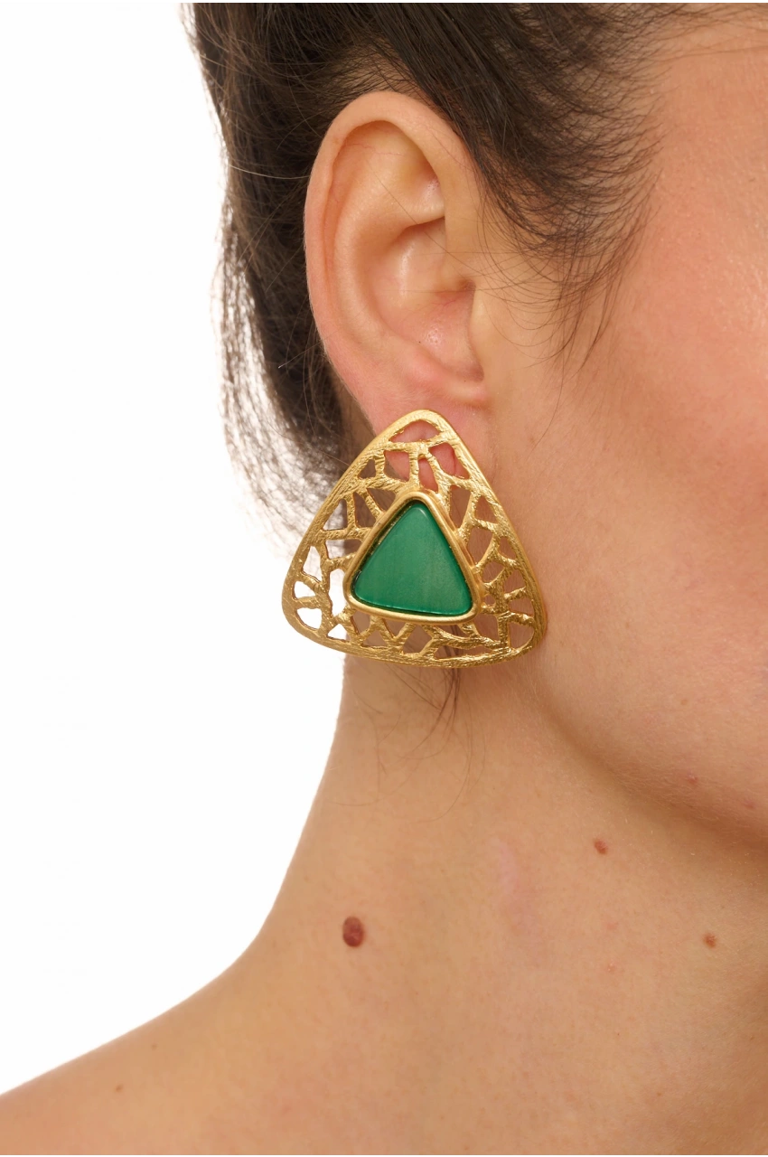Kiraz Green Stoned Gold Plated Earring
