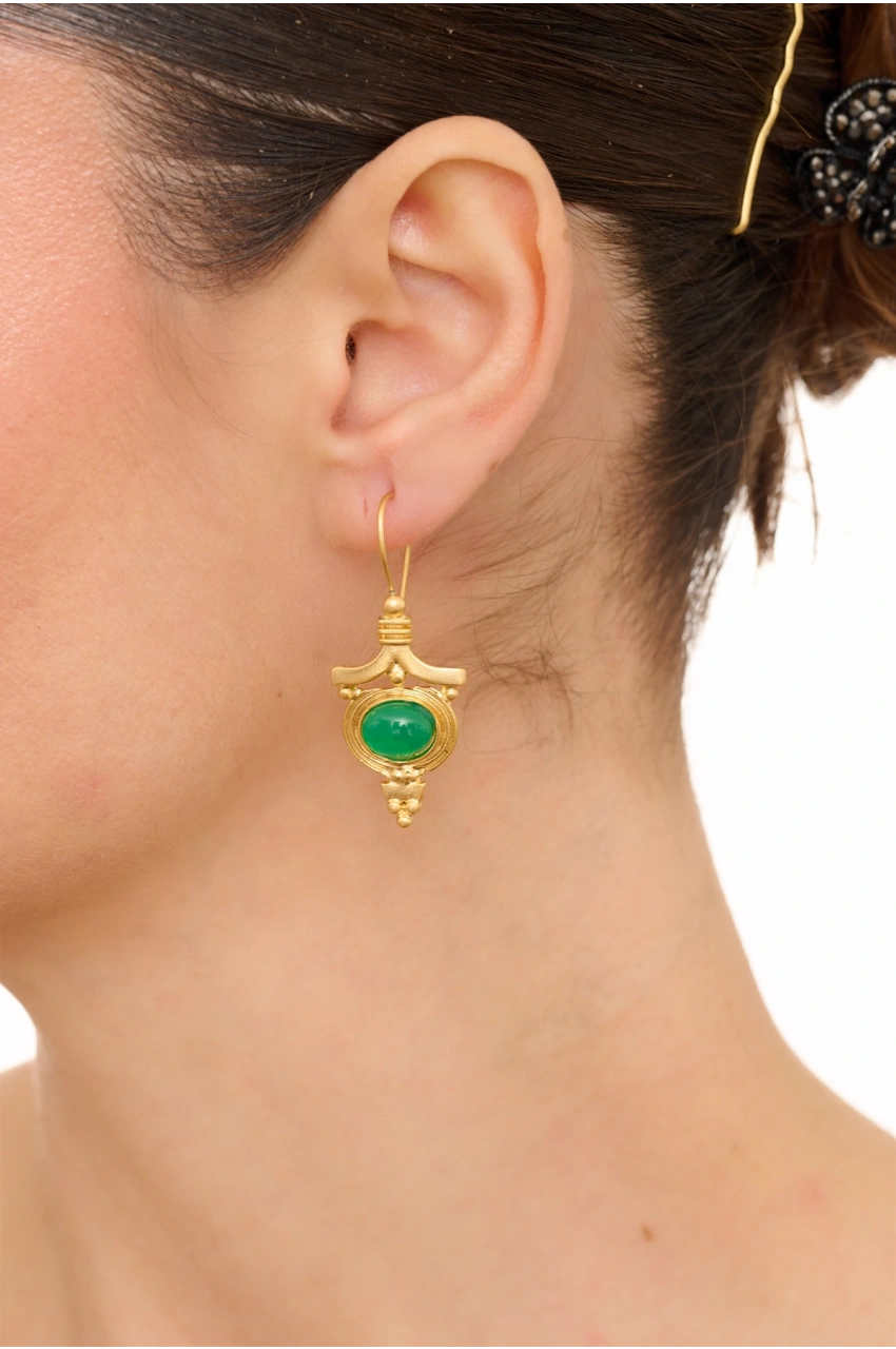 Kiraz Green Stoned Gold Plated Earring