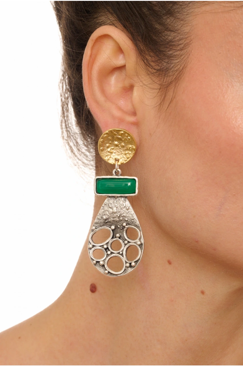 Kiraz Green Stoned Gold Plated Earring