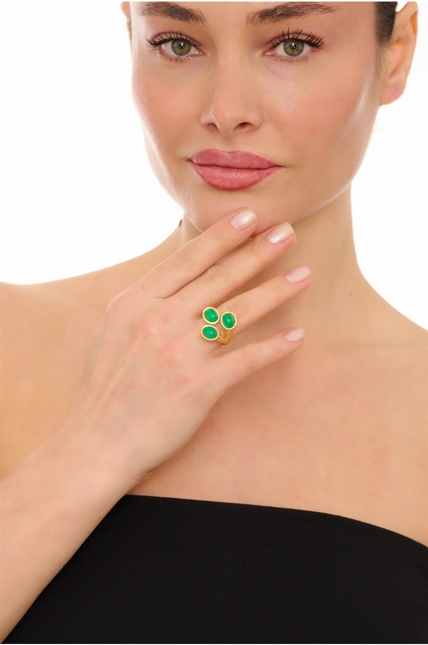 Kiraz Green Stoned Gold Plated Ring