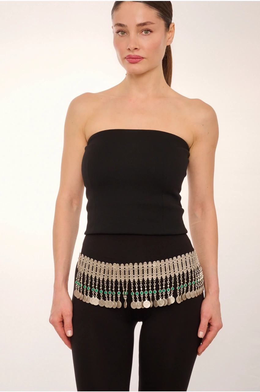 Kiraz Green Stoned Silver Plated Belt