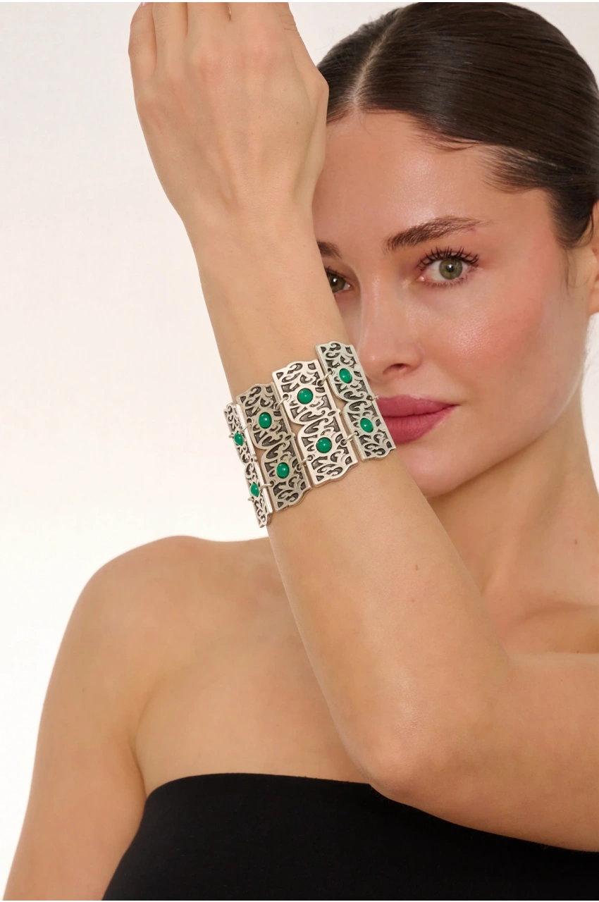 Kiraz Green Stoned Silver Plated Bracelet