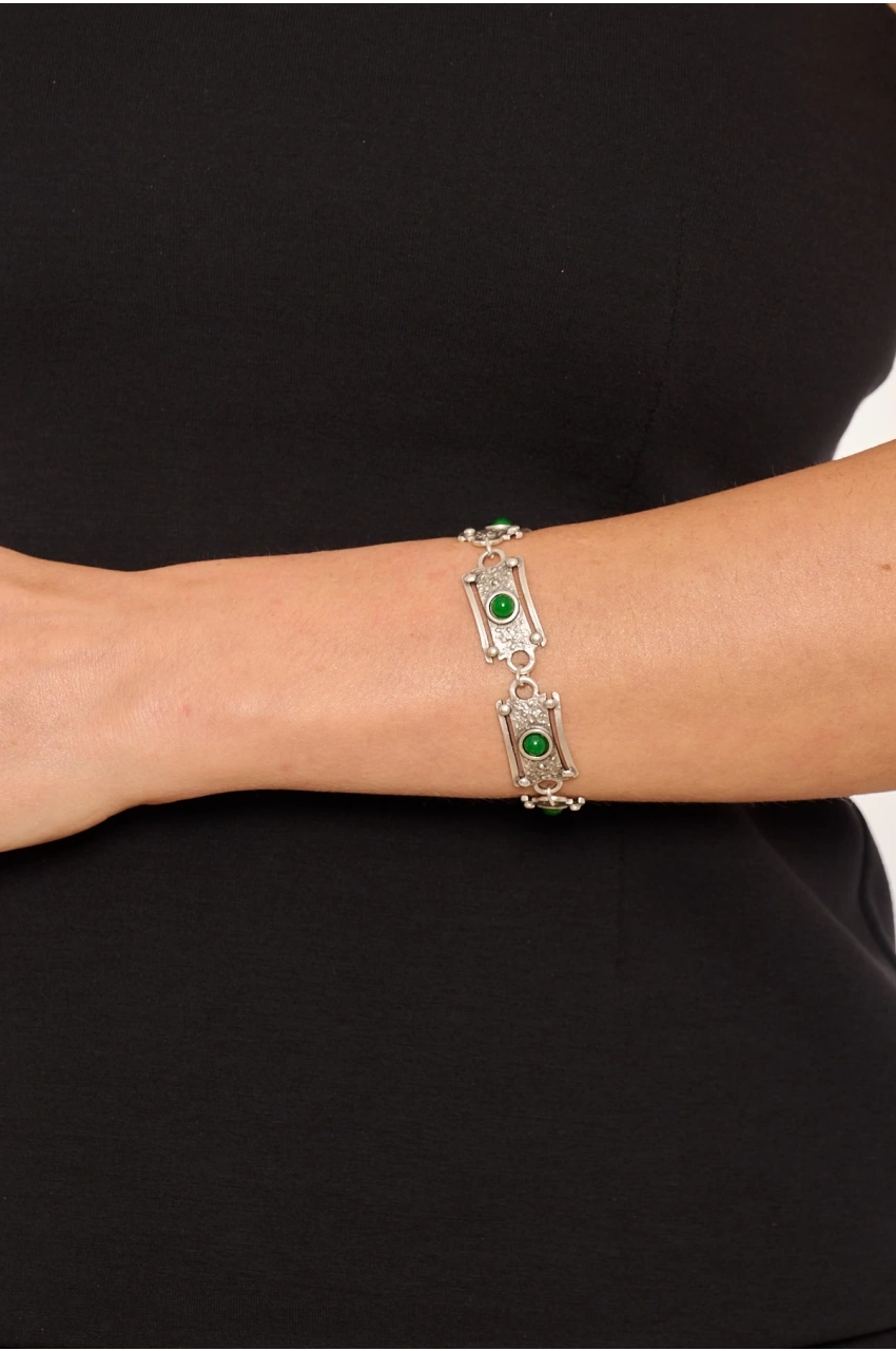 Kiraz Green Stoned Silver Plated Bracelet