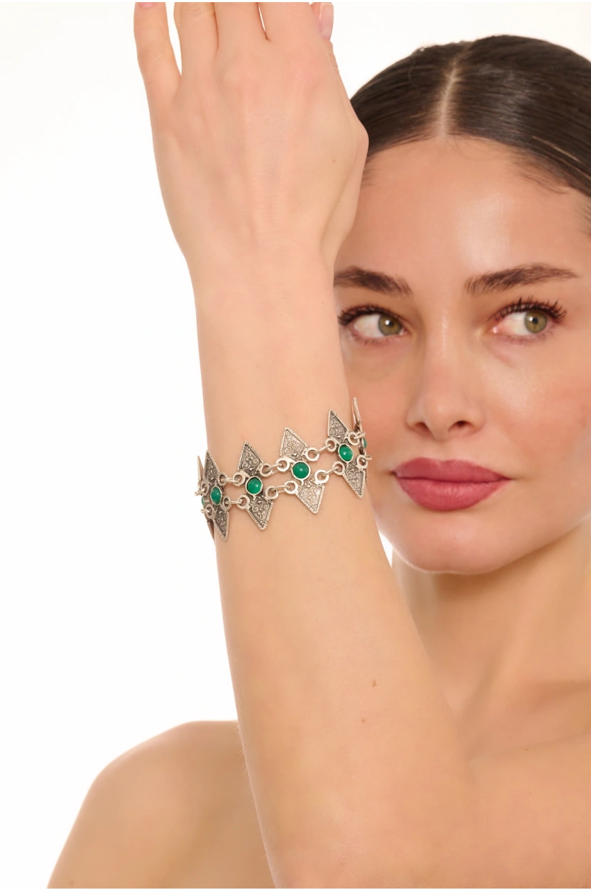 Kiraz Green Stoned Silver Plated Bracelet