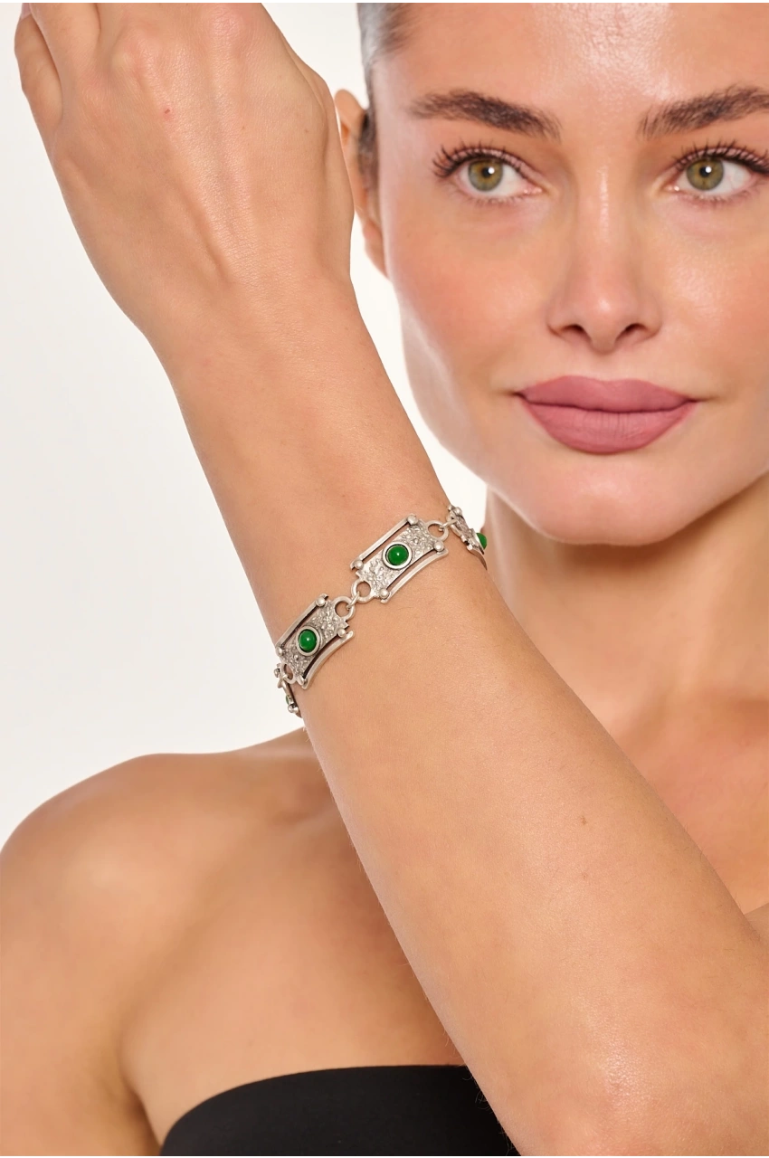 Kiraz Green Stoned Silver Plated Bracelet
