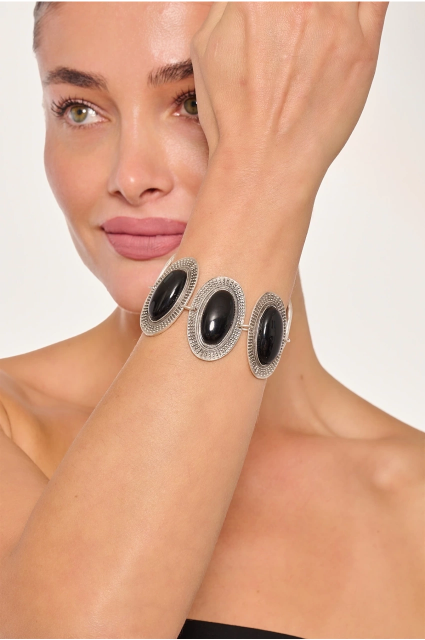 Kiraz Green Stoned Silver Plated Bracelet