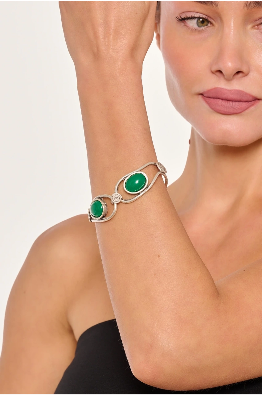 Kiraz Green Stoned Silver Plated Bracelet