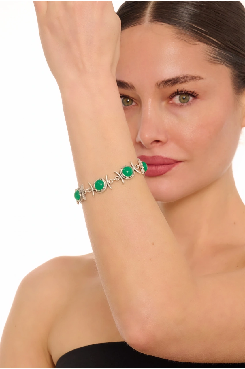 Kiraz Green Stoned Silver Plated Bracelet