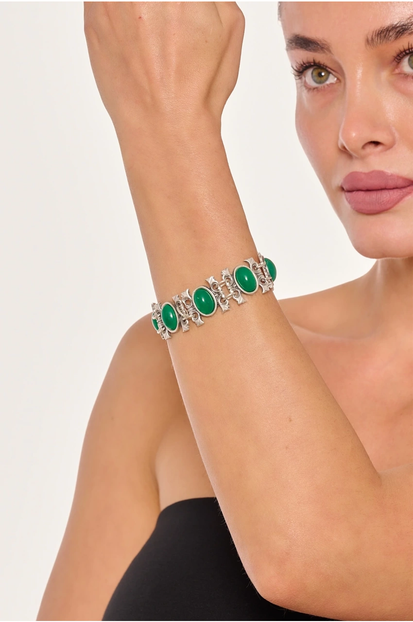Kiraz Green Stoned Silver Plated Bracelet