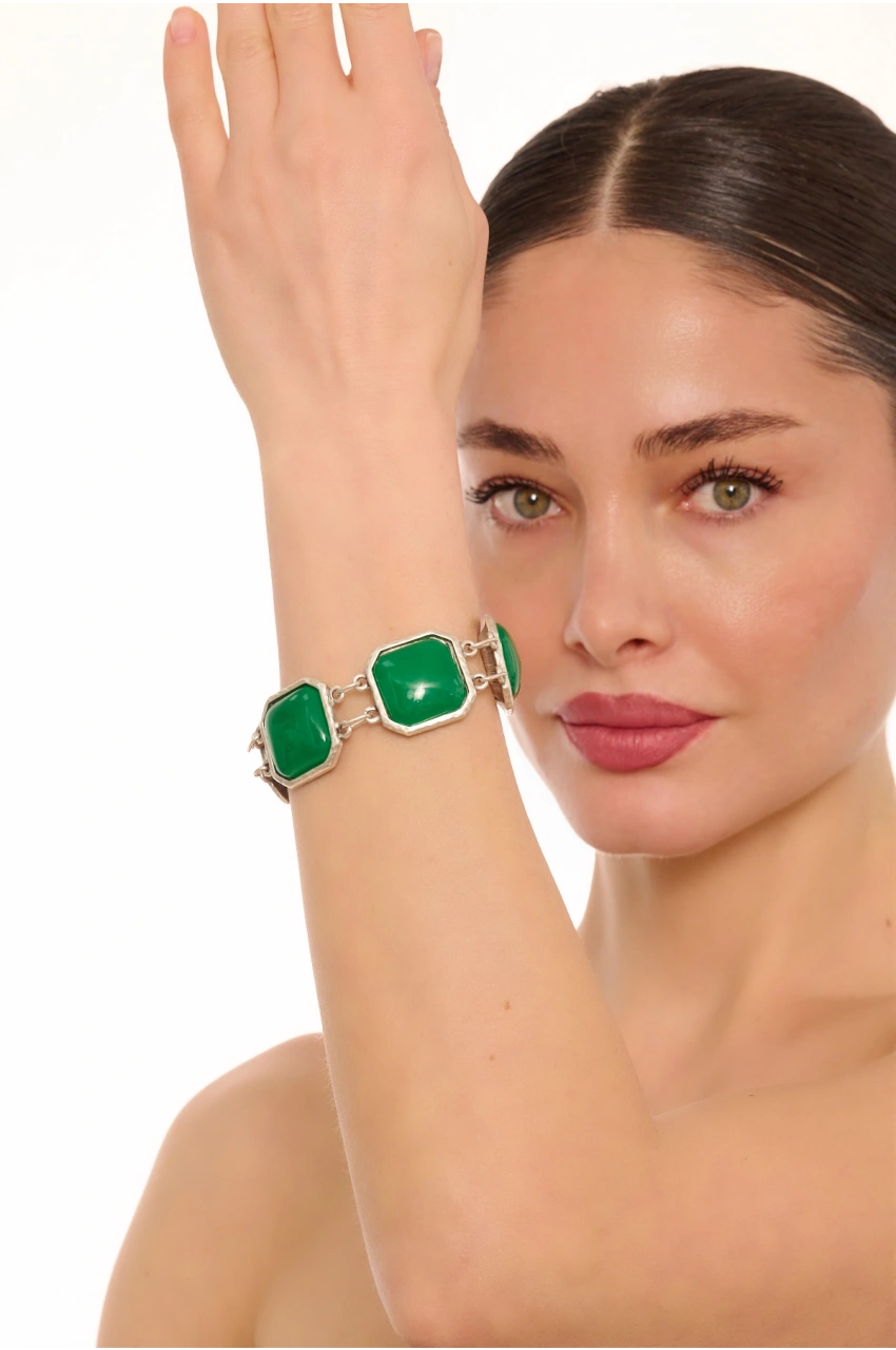 Kiraz Green Stoned Silver Plated Bracelet