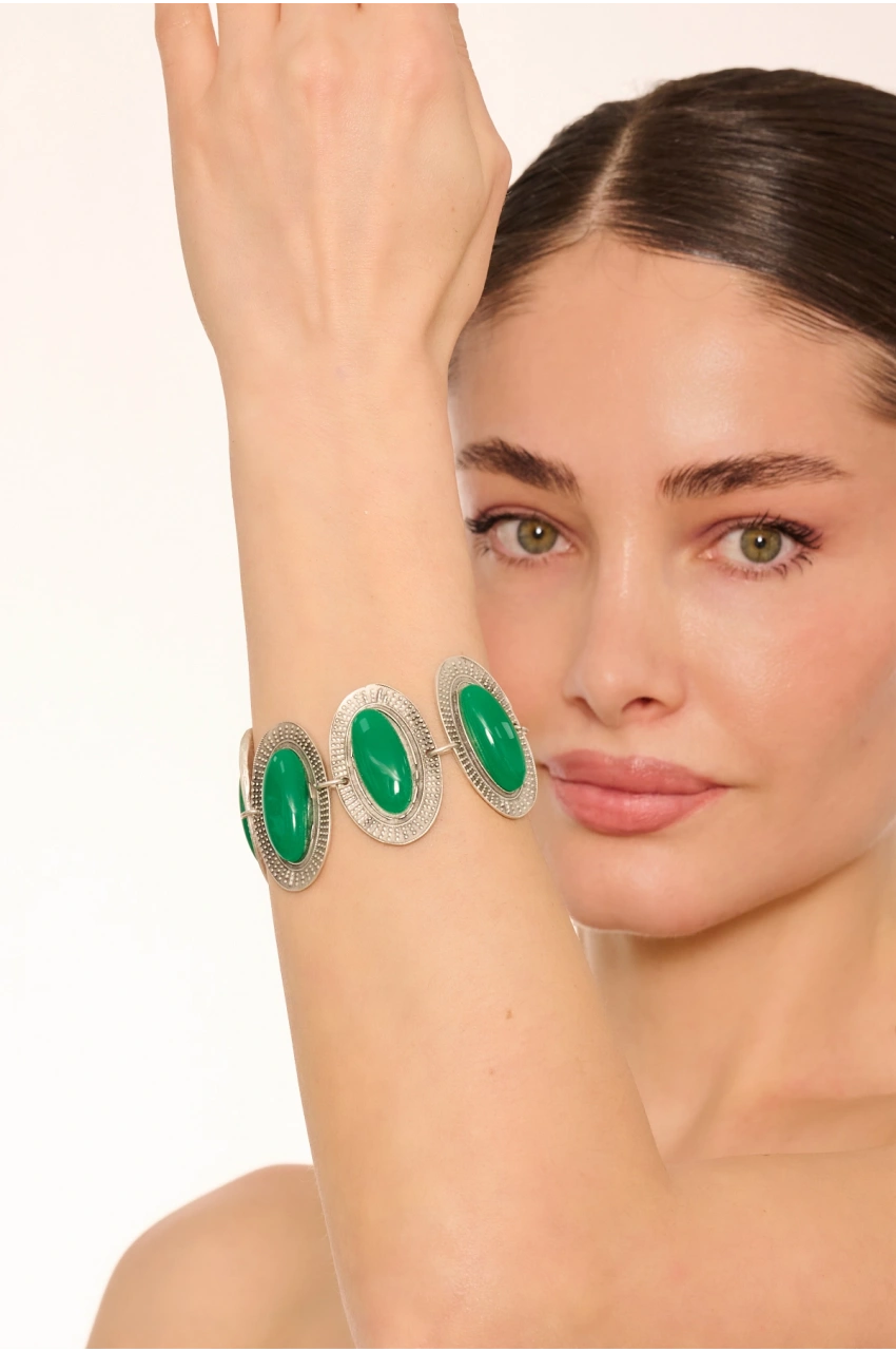 Kiraz Green Stoned Silver Plated Bracelet