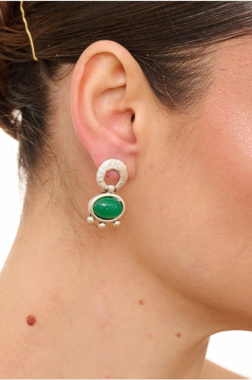 Kiraz Green Stoned Silver Plated Earring