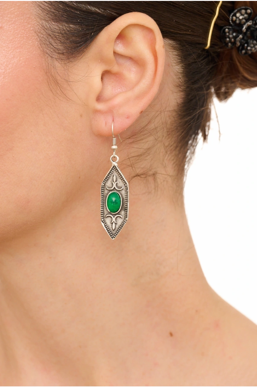 Kiraz Green Stoned Silver Plated Earring