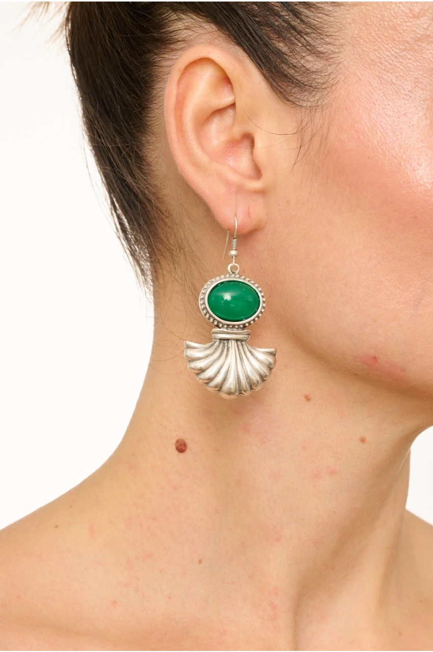 Kiraz Green Stoned Silver Plated Earring