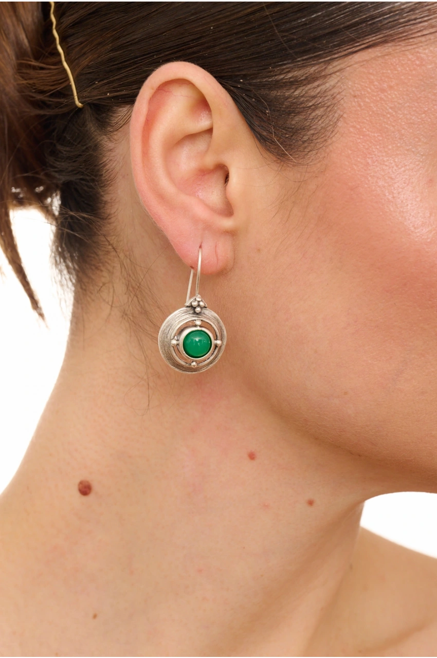Kiraz Green Stoned Silver Plated Earring