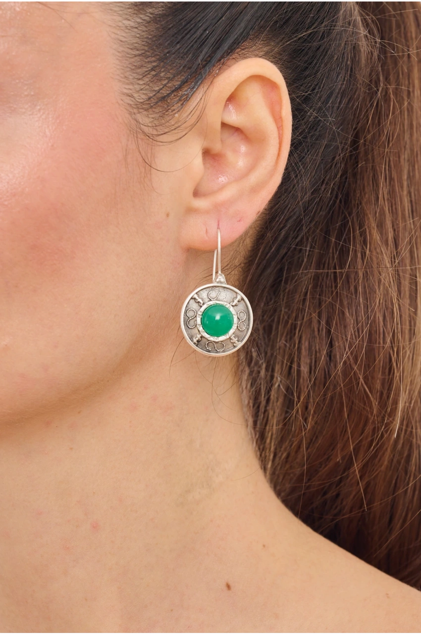 Kiraz Green Stoned Silver Plated Earring