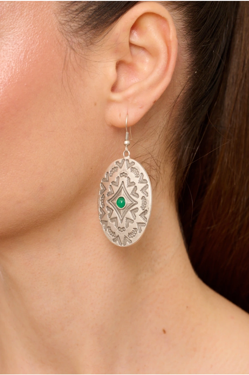 Kiraz Green Stoned Silver Plated Earring
