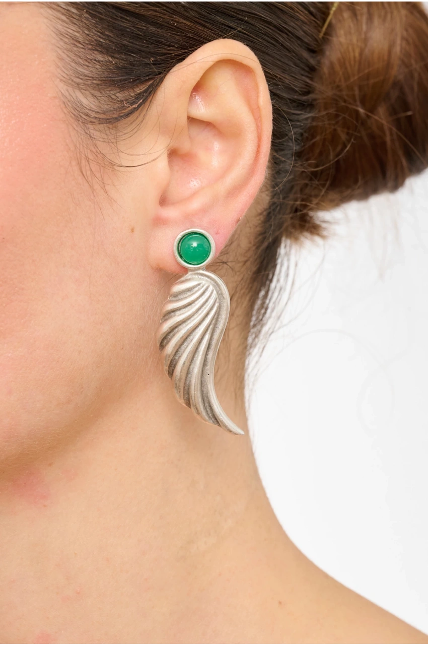 Kiraz Green Stoned Silver Plated Earring