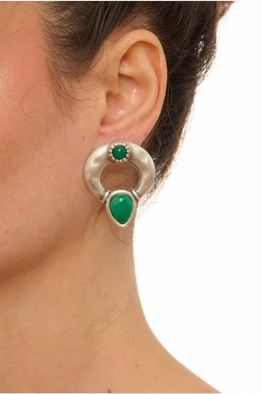 Kiraz Green Stoned Silver Plated Earring