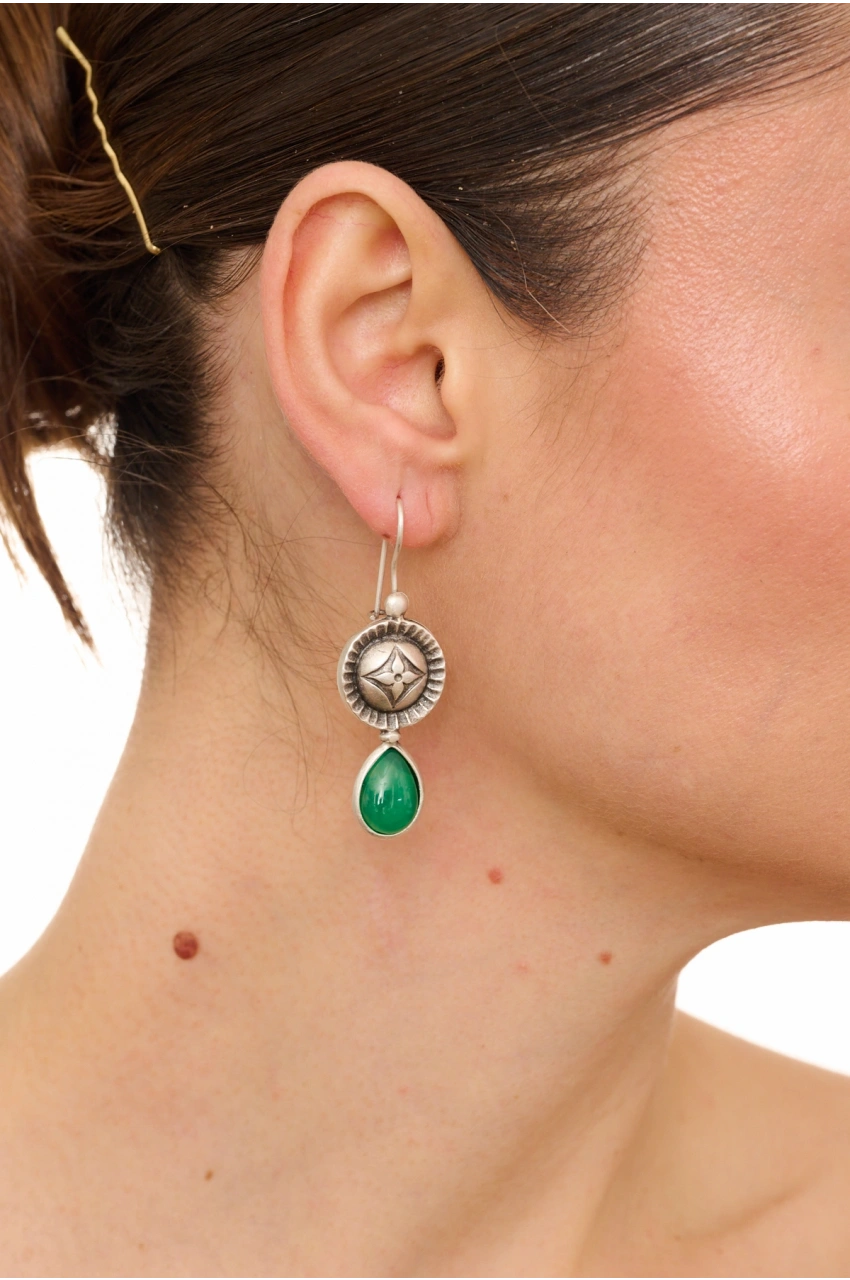 Kiraz Green Stoned Silver Plated Earring