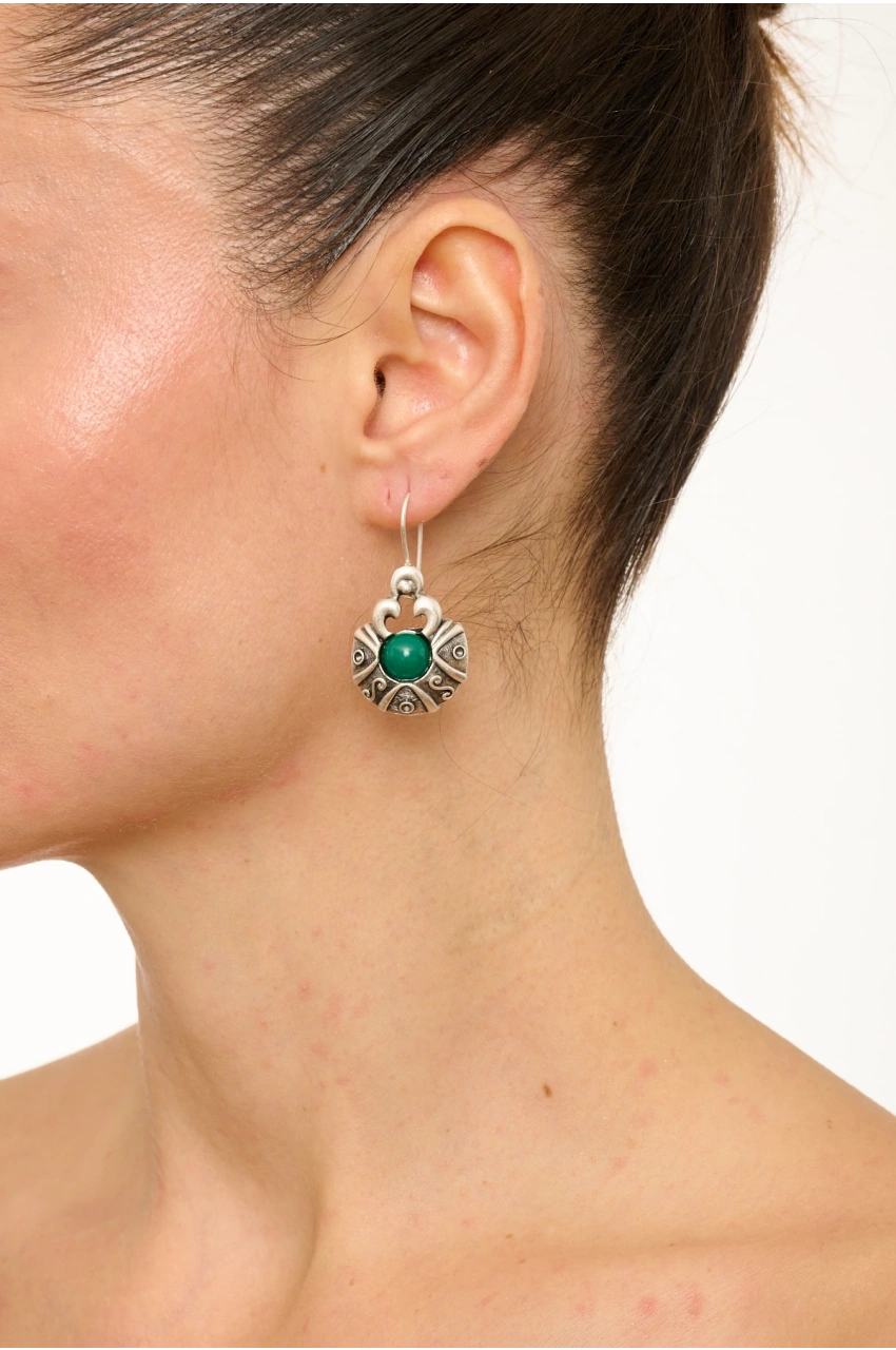 Kiraz Green Stoned Silver Plated Earring