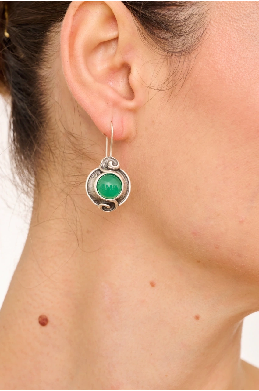 Kiraz Green Stoned Silver Plated Earring