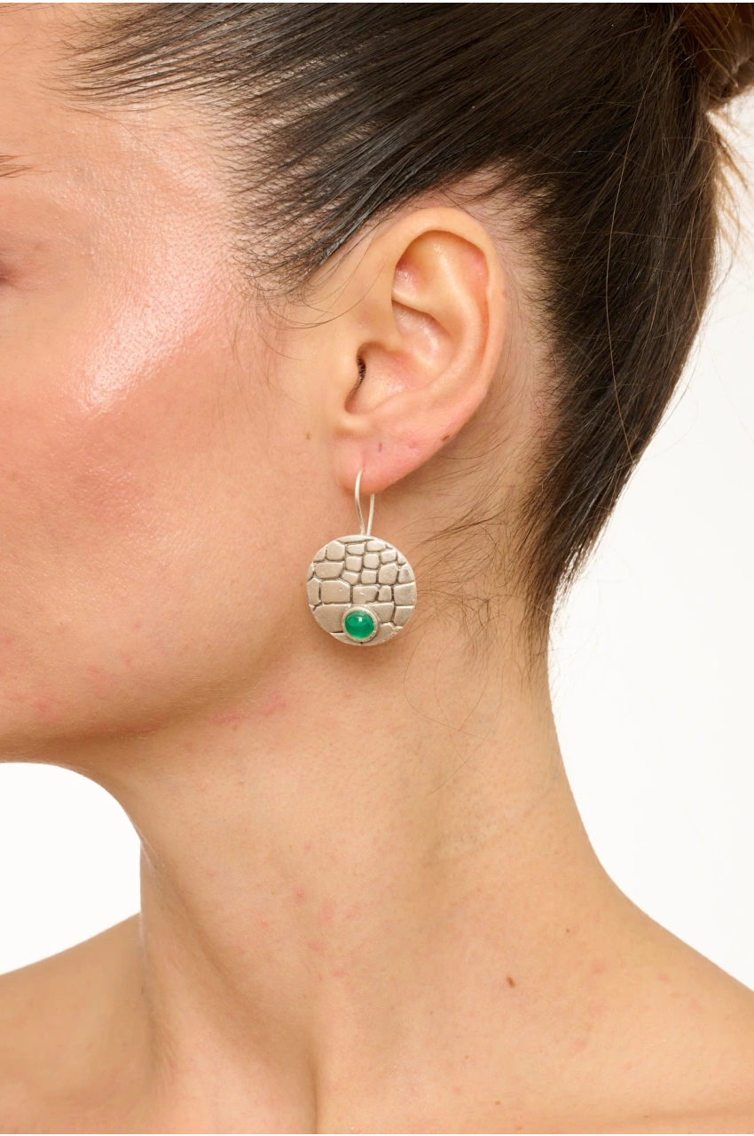 Kiraz Green Stoned Silver Plated Earring