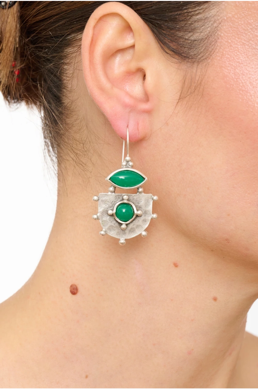 Kiraz Green Stoned Silver Plated Earring