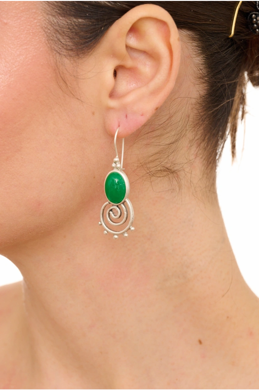 Kiraz Green Stoned Silver Plated Earring