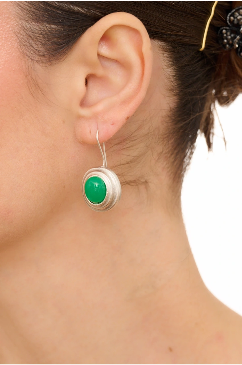 Kiraz Green Stoned Silver Plated Earring